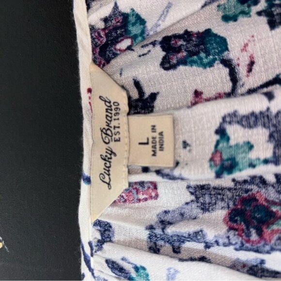 Lucky Brand Women's Large Floral Blouse Tunic Top Peasant Boho Long Sleeve Tie - Picture 2 of 10